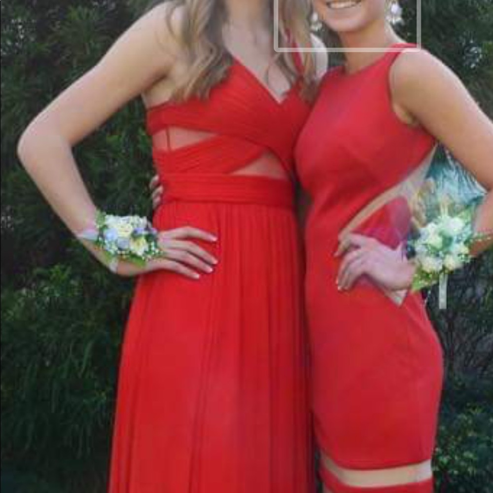 Red prom dress with mesh cut outs size